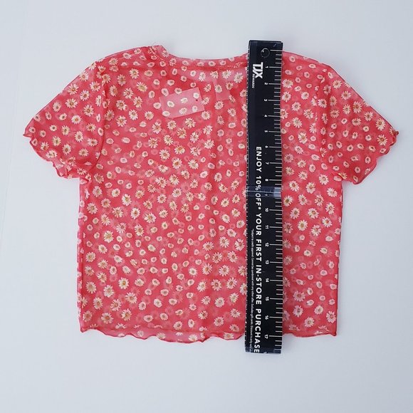 PERSAYA Red Floral Mesh Top - Picture 7 of 9